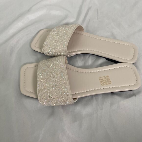 Cream Nude Glam Sparkle Rhinestone Embellished Slide Sandals EU 39 / US 8.5 - Picture 3 of 7
